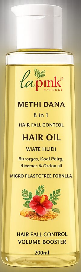 La Pink methi dana hair oil bottle packaging design